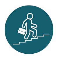 Person with briefcase going up stairs