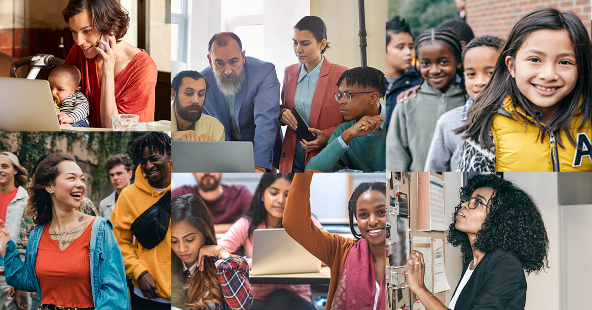 A collage of students and teachers