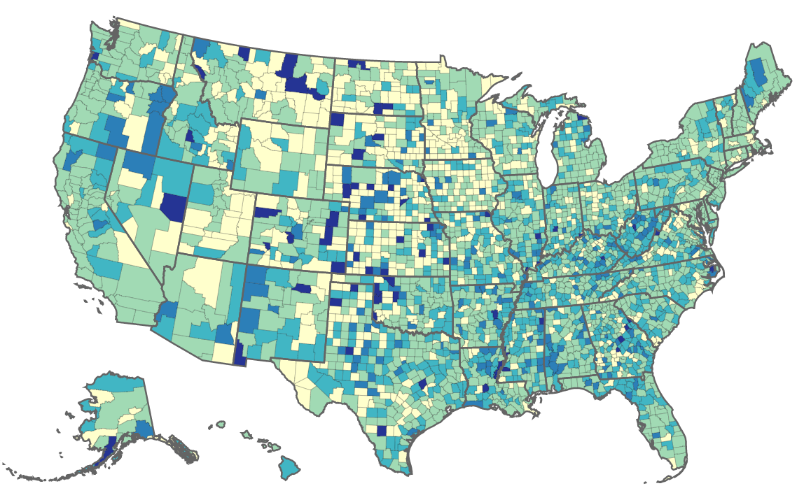 U.S. map of youth and young adults aged 16-24 with a disability not working or in school