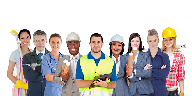 Group of workers from different professions standing