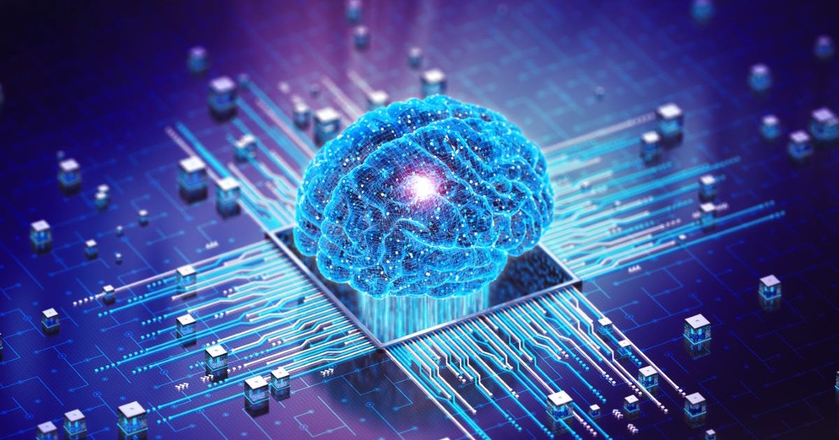 A graphic of a brain representing AI.