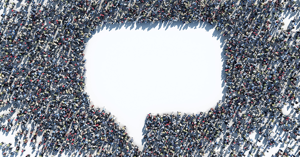 Crowd of people forming a speech bubble