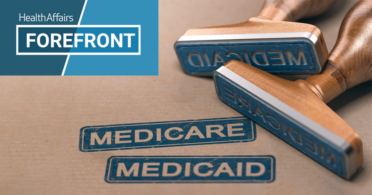 Stamps with the words Medicare and Medicaid in blue ink